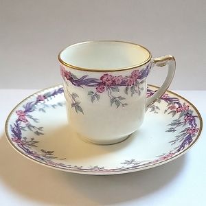 Frank Haviland Limoges, France, Tea cup + saucer, Pink Flowers.